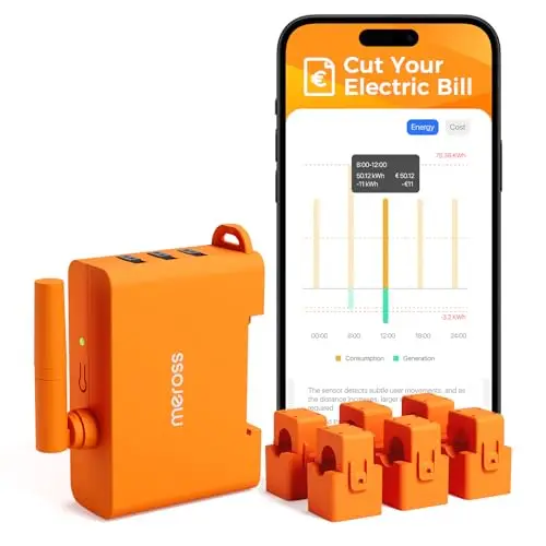 Meross Compteur d'Énergie Triphasé connecté, WiFi Smart Meter 6 Canaux avec Home Assistant, Mesure énergie pour Solaire/Photovoltaïque, Maison et Industrie, Montage sur Rail DIN, Cloud Gratuit