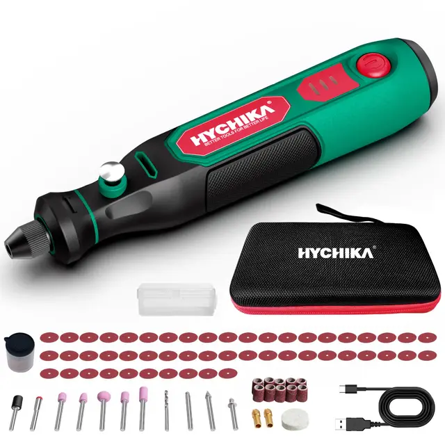 HYCHIKA 3.6V Outil Rotatif Multifonction Sans Fil,77 Pièces Accessoires pour Perçage, Ponçage, Polissage, Gravure,Mini Perceuse Sans Fil à Vitesse Variable et Chargeur Type-C,Idéal pour DIY projet.