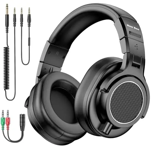 New bee Casque de studio - Pilote de 50 mm - Avec câble - Jack 6,35 et 3,5 mm - Pour studio, DJ, podcast, moniteur