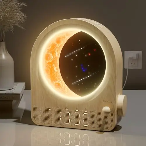 Blonbar Lampe de Lune Lumineuse avec Réveil et 3 Niveaux de Luminosité, Ambiance Naturelle avec 10 Sons