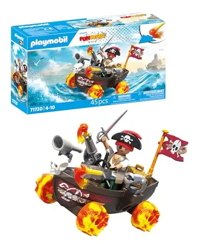 Playmobil | Fun Stars | Bateau Pirate endiablé | Jouet à partir de 4 Ans | Cadeau pour Enfants | Voiture Jouet | avec Moteur à Friction et Fonction de tir | 71720