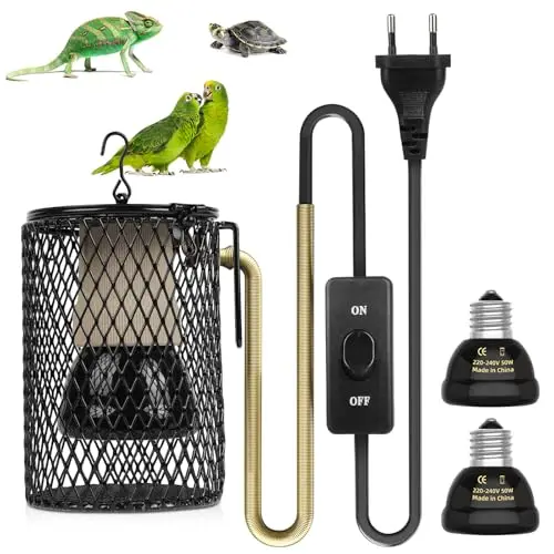 Lampe Chauffante Terrarium avec Garde, 50W E27, Lampe Chauffante Reptile avec Cage, Lampe chauffante pour reptiles, tortue, serpent, lézard, caméléon.