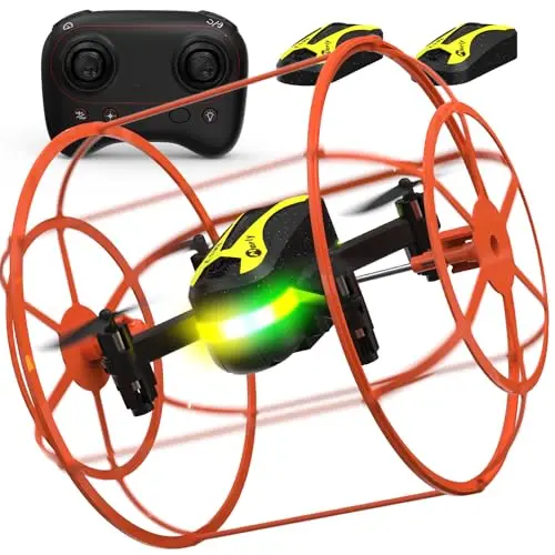 M17 Mini Drone Quadricoptère RC avec Bouclier Protecteur Mode Double Terre Air Décollage Atterrissage par Une Touche 3D Flips Mode sans Tête 3 Vitesses Réglables 2 Piles Rechargeables USB Cadeau