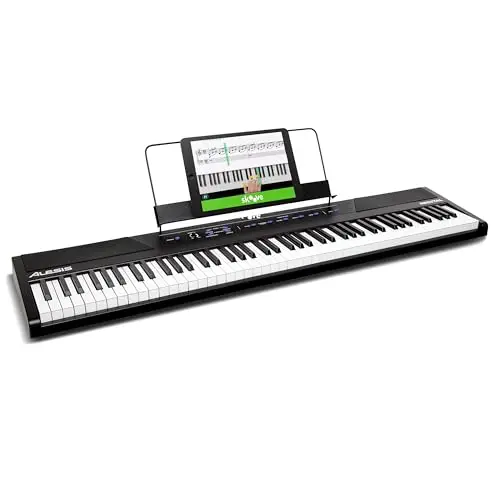 Alesis Recital Piano Numérique 88 Touches Semi-Lestées avec Enceintes Intégrées et Cours Gratuits