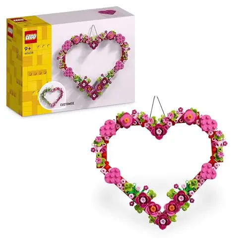 LEGO Décoration en Forme de Cœur - Jouet - Kit d'Activité Manuelle pour Enfant - Maquette de Décoration avec Fleurs, Feuilles & Petits Cœurs - Cadeau d'anniversaire pour Fille ou Garçon 9 Ans 40638