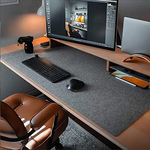 DAWNTREES Tapis de Bureau en Feutre,pour Ordinateur de Bureau, Grand Tapis de Souris pour Bureau, Bureau pour Clavier et Souris (Gris foncé)