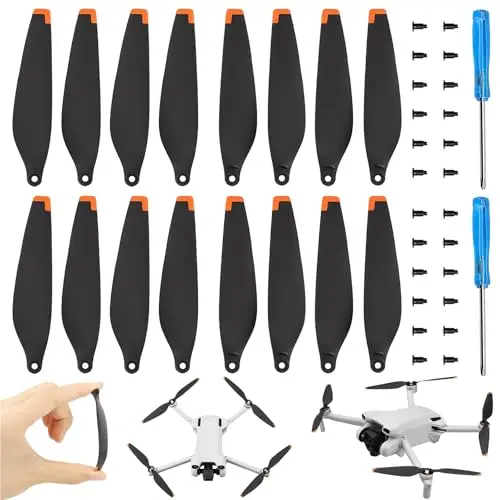 16 Lame D'hélice à Faible Bruit Accessoire pour Drone Hélices Remplacement avec 2 Tournevis et 24 Vis Compatibles avec Les ModèLes Mini 3,Mini 3 Pro et Mini 4 Pro