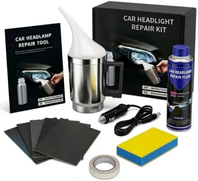 Kit Renovation Phare Voiture, Kit de rénovation de phares de Voiture avec Tasse d'atomisation, Kit Polissage jaunissement Flou Scratch du Phares des Auto et de Moto (100ml Set)