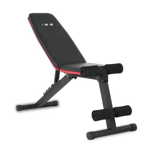 ISE Banc Musculation Pliable/Banc Musculation Plat Pliable, Banc Abdominaux Multifonction, Banc de Musculation Inclinable, Banc Fitness Abdos Réglable 7 Positions, Banc Inclinable Musculation Homme