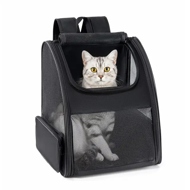 Conlun Sac à Dos Transport Chat et Sac à Dos Chien pour Petits Chiens et Chats jusqu'à 7kg, Sac à Dos pour Chien Pliable avec Fenêtres en Maille sur 3 côtés pour Voyages et randonnées,Noir