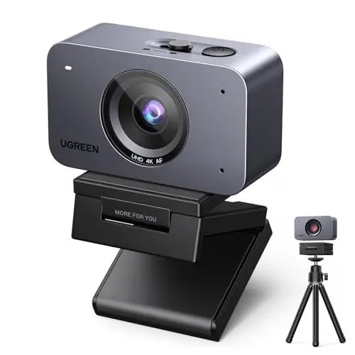 UGREEN FineCam 4K Webcam 30FPS Ultra HD Caméra USB A C PC Autofocus Trépied Métallique Deux Micro Antibruit Face AE Bascule Portrait Paysage pour Windows MacOS Linux Streaming Youtube Skype Appel Zoom