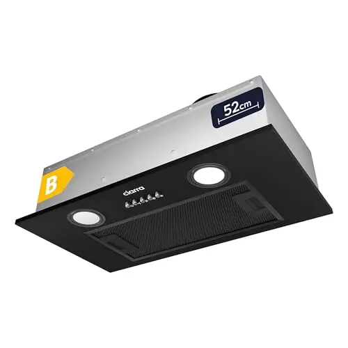 Ciarra Hotte Aspirante Encastrée - Hotte de Cuisine Intégrée - 300 m³/h - 52cm - Evacuation ou Recyclage - Filtre Charbon NON Inclus - 3 Vitesses - LED Eclairage - Noir - CBCB5913A