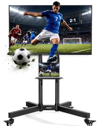 Support TV sur roulettes pour téléviseur de 32 à 85" jusqu'à 70 kg - avec roulettes et Tablette - Hauteur réglable - VESA Maximum 600 x 400 mm
