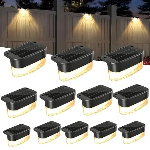 Lampes Solaires D'escalier, 12 Pièces Eclairage à LED Lampe Solaire Exterieur, Lampes De Marche, IP65 Imperméable pour Escalier Marches Clôture, lumière chaude
