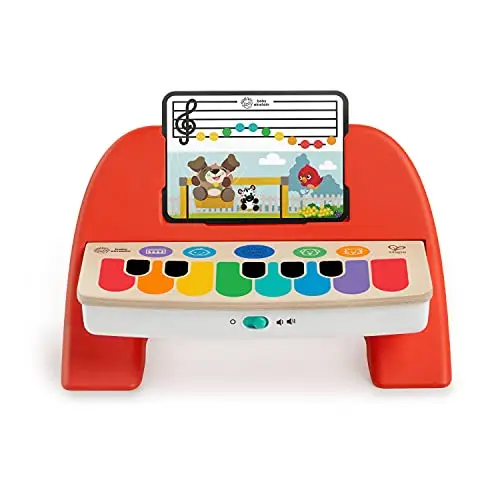 Baby Einstein, Hape, Cal's First Melodies Magic Touch Piano, Jouet Musical en Bois, Instruments de Musique Electronique pour Enfants, 6 Mélodies, 4 Voix Musicales, 3 Partitions, à partir de 6 Mois