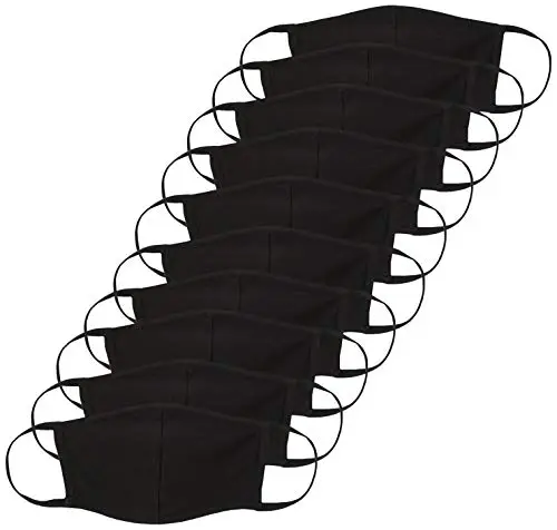 FM London (Pack de 10) Masque facial en tissu réutilisable - Conçu pour soulager le rhume des foins, les allergies et la grippe - 100% coton doux, taille standard, masques faciaux noirs
