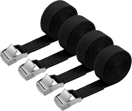 URAQT Sangle d'Arrimage, 4M 4PCS Kit de Fixation avec Sangle de Serrage Boucle de Serrage, pour Moto, Voiture, Porte Vélo, Puissance de Traction: 250 kg/Pièce (Black)