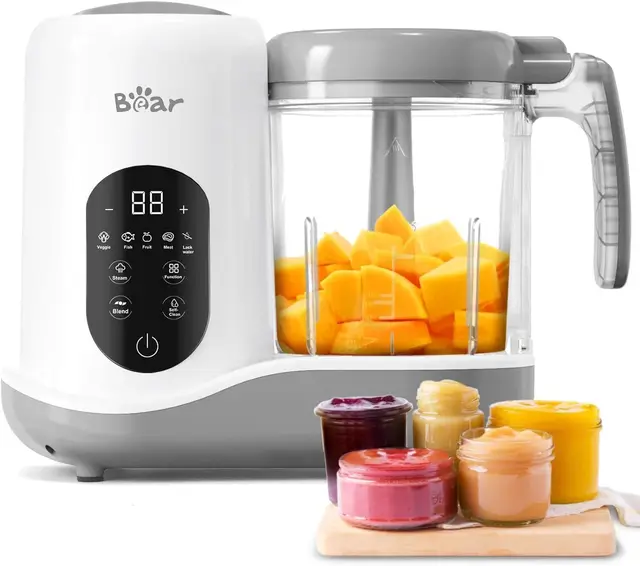 Bear Robot Cuiseur Mixeur pour Bébés,Une étape Cuiseur Mixeur Multifonctions 7-en-1 Maker Mixer, Cuisson automatique & Hachage,Fonction autonettoyante,Blanc