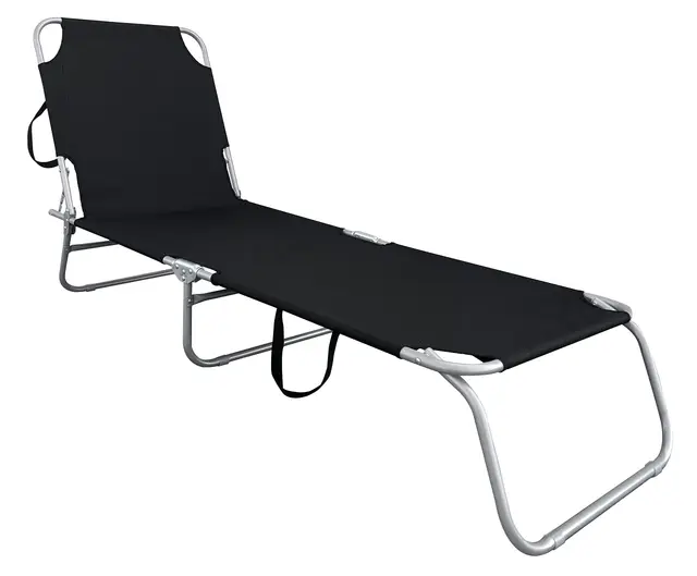 Chaise longue de jardin pliable à 3 pieds avec sangles de transport - Noir - Chaise longue relax avec dossier réglable sur 4 positions - Chaise longue pour camping, jardin, piscine, spa, bien-être