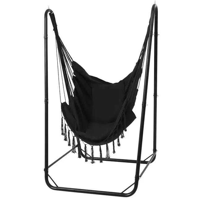 Chaise Suspendue en U avec Support, Chaise Suspendue en Acier Robuste avec Support intérieur et extérieur, Base Stable, capacité 100 kg, Assemblage Facile - Noir