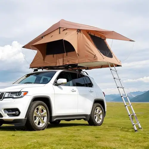 VEVOR Tente de Toit pour 2-3 Personnes, Tente de Camping pour Véhicules Pliable et Imperméable, avec Échelle Télescopique, Matelas et Housse, pour Jeep SUV Pick-up Camion Voitures, Voyage