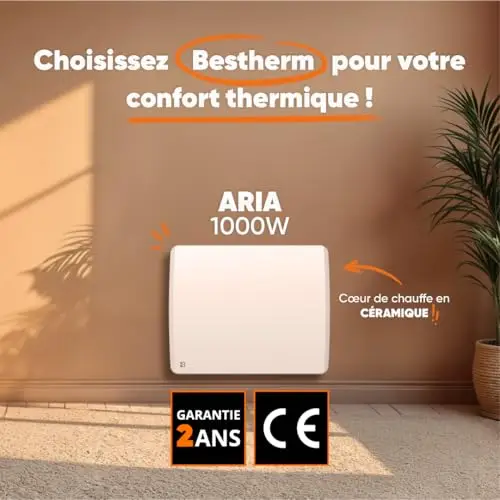 BESTHERM - Radiateur électrique fixe à inertie sèche céramique 1000W Bestherm ARIA horizontal blanc