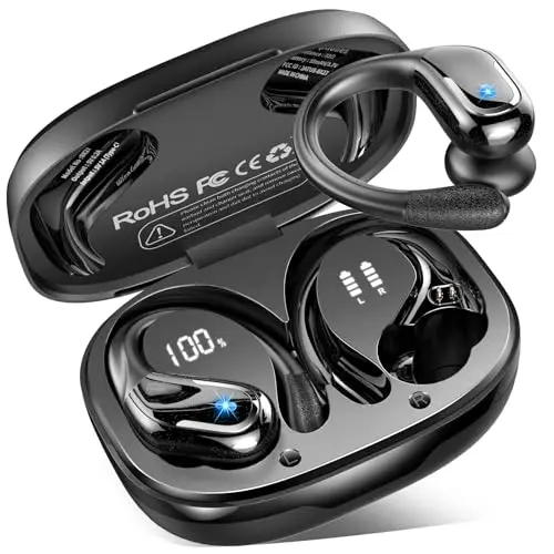 Ecouteurs Bluetooth Sans Fil Sport, 75Hrs Écouteurs Bluetooth 5.4 avec Stéréo HiFi 3D, 4 ENC Réduction de Bruit Mic Oreillette sans Fil USB-C Charge, Étanches IP7 Casque Running LED pour Android/iOS