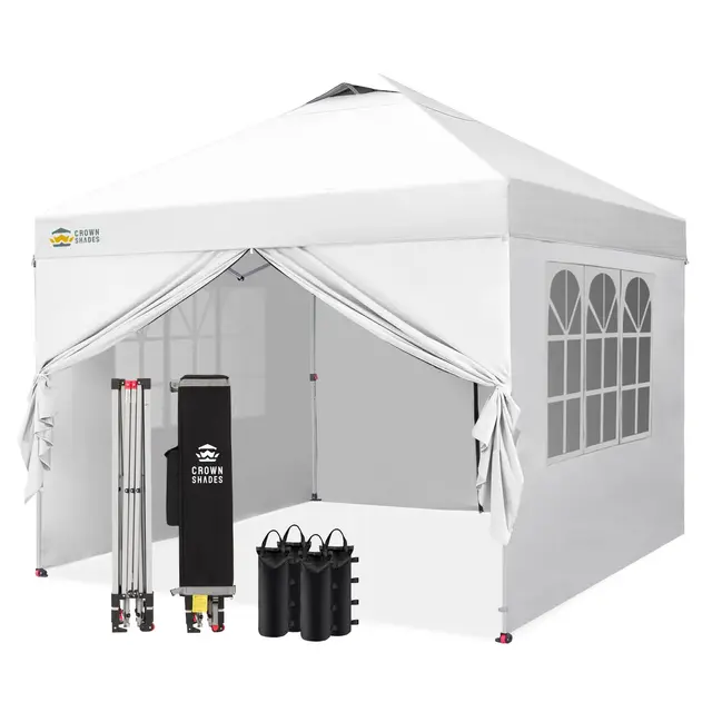 CROWN SHADES Tonnelle Pliante 3x3 Imperméable, Barnum Pliant de Jardin Exterieur, Pop-Up Gazebo avec Sac de Rangement, UPF 50+, avec 4 Parois Latérales Amovible, 4 Sac de Sable, Blanc