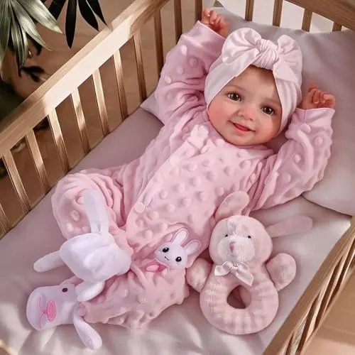 BABESIDE Reborn Poupée Sunny 17 Pouces Réaliste Nouveau-né Poupee Fille Lifelike Bébé Corps en Tissu Doux Réincarnées Vraie Poupees Ouvrez Les Yeux