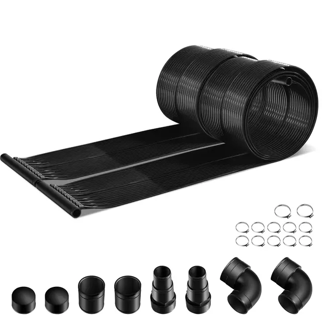 SOARS Réchauffeur Solaire, Lot de 2 Panneaux Solaire Piscine Hors Sol, Matériau PE de Qualité, Set d’Accessoires Complets, pour Piscine Jusqu’à 12000L d’Eau, Noir (3 x 0,75 m)