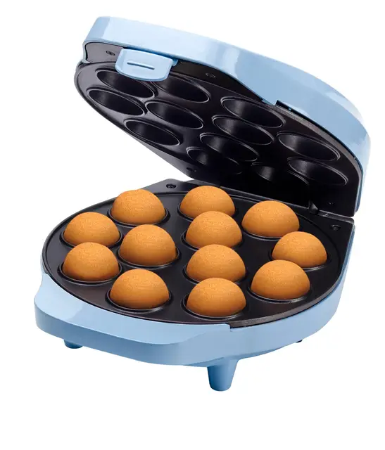 Bestron Gaufrier pour cake pop's au design rétro, Appareil à cake-pops incl, cake pop butler, fourchette & 12 bâtonnets cake pop, avec revêtement antiadhésif,700 W, couleur: Bleu