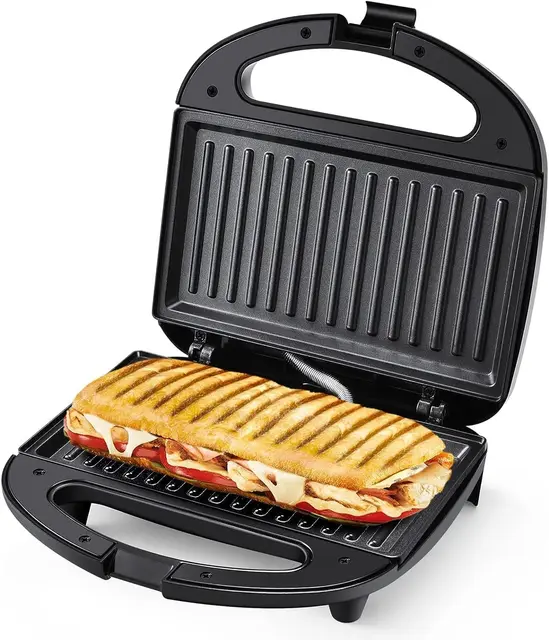 YASHE Grill Panini, 750W Appareil Panini avec Plaques Anti-adhésif, Appareil Croque Monsieur, Température Automatique, Indicateur LED, Poignée Cool Touch, Noir