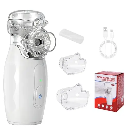 Inhalateur Bébé, Nebulisateur Portable pour Adultes et Enfants, Rechargeable Silencieux Nebuliseur avec 2 Masques et Embout Buccal, Nébuliseur pour Usage Domestique et en Voyage