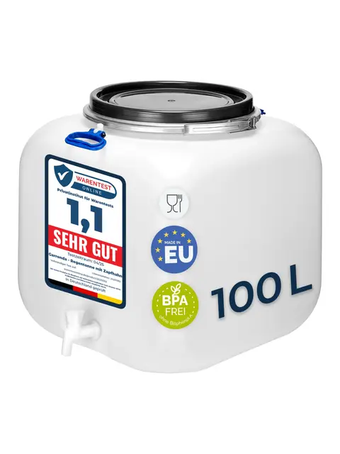 Garronda Récupérateur d'eau de Pluie Carré 100 litres sans BPA avec Robinet et Couvercle – Idéal pour Choucroute et Salaison GD-0089, Blanc