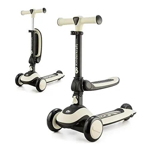 Kinderkraft Halley, Trottinette, Draisienne, Patinette, Scooter, Multifonctionnel, Moderne, Trois Roues, Réglable, LED Roues, Frein, 2 Ans jusqu'à 50 kg, Blanc