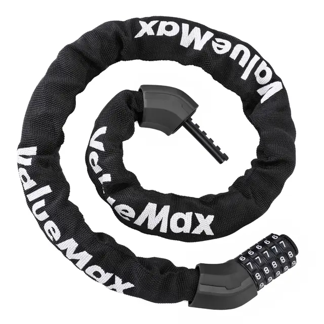 ValueMax Chaîne Antivol Vélo à Code de 1000 mm * 8 mm avec 5 Chiffres Mot de Passe, Cadenas à Vélo en Acier Trempé Haute Sécurité pour vélo, Moto, Porte, Portail