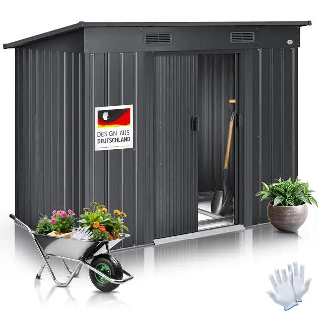 KESSER - Abri de jardin L en métal 4 m³ avec fondation | 194 x 112 x 181 cm | 2 portes coulissantes et fondations | Abri de jardin | Abri de jardin | Toit en appentis | Abri de jardin | Avec gants de