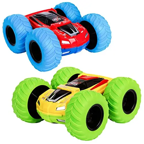 m zimoon Voiture à Friction, Pull Back Monster Truck Double Face Voiture à Inertie Jouet Noël Cadeaux d'anniversaire pour 3-8 Ans Garçons Filles
