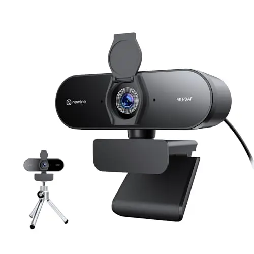 4K Webcam PC avec Micro & Trépied Métallique, Full HD 1080p@60FPS, PDAF Autofocus, Son Stéréo Clair, Correction de la Lumière, USB Camera PC Gamer Vidéoconférence Streaming