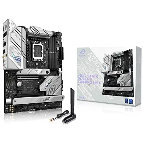 ASUS ROG STRIX B760-A GAMING WIFI – Carte mère gaming Intel B760 LGA 1700 ATX (DDR5, 12 + 1 phases d’alimentation, PCIe 5.0, 3 x PCIe 4.0 M.2, WiFi 6E, USB 3.2 Gen 2x2 Type-C, Aura Sync RGB)