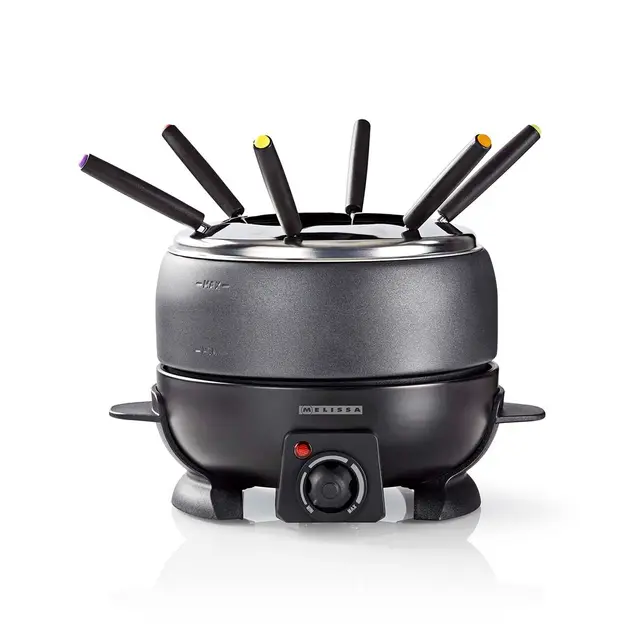 Melissa Set à fondue électrique - capacité 2,3 L - 800 W - 6 fourchettes colorées - revêtement antiadhésif - température réglable - poignées isolantes - pour 6 personnes