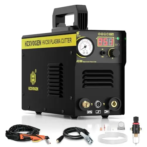 H HZXVOGEN HVC50 Coupeur Plasma Portable 50A, Affichage Numérique 230V, Onduleur IGBT DC, Allumage HF, Coupe Propre Jusqu’à 8 mm/Max 15 mm, Machine de Découpe Plasma pour Débutants et Bricoleurs