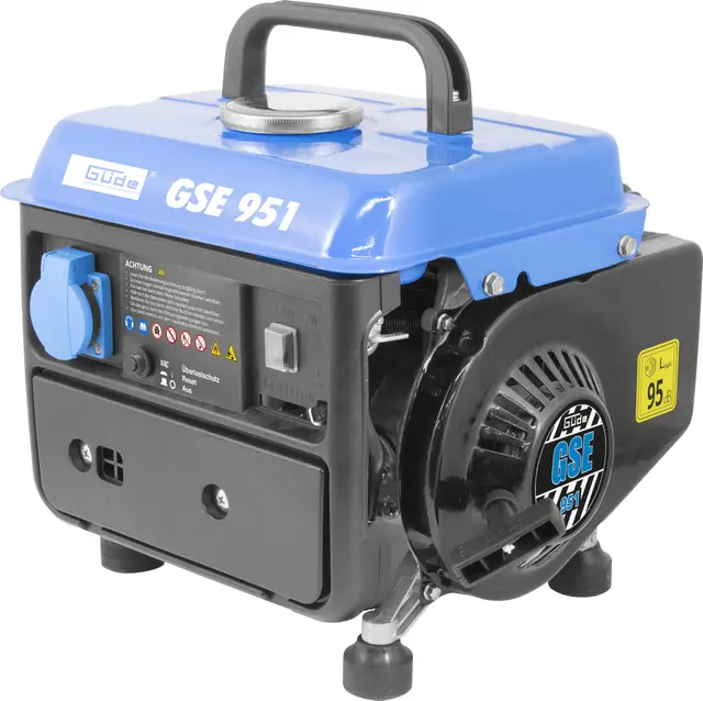 Güde Générateur GSE 951 (moteur 2 temps, essence, 1/1,36 (kW/PS), 1 prise 230 V, max. 720 W, autonomie jusqu'à 7,5 h, réservoir 3,8 l, démarrage par inversion, poignée de transport, poids 15,85 kg