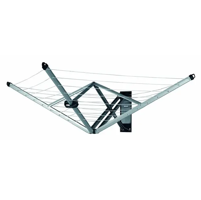 Brabantia - WallFix - Metallic Grey - Corde À Linge De 24 Mètres - Doublure Résistante Aux UV Et Antidérapante - Séchoir Rotatif Pliable - Facile À Installer, Gris Métallique - 184 x 182