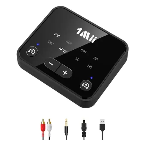 1Mii B06T6 Émetteur Bluetooth 5.3 pour TV vers 2 Casques sans Fil, aptX Adaptive & Faible Latence, Transmetteur Adaptateur Bluetooth, Double Connexion, Contrôle du Volume, Optique/USB/AUX/RCA
