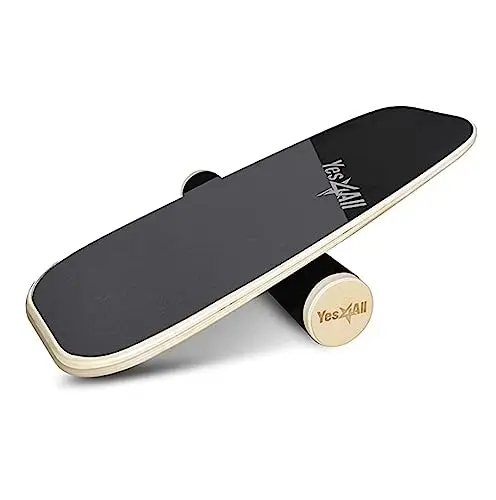 Yes4All Balance Board Trainer, surface lisse et rouleau recouvert de TPE épais ; planche d'entraînement en bois pour tous les niveaux d'entraînement, la stabilité et la force centrale.