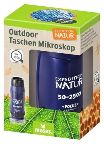Moses. Expedition Natur Outdoor-Taschen-Mikroskop - tragbares Mikroskop für Kinder mit 50-250x Vergrößerung, LED-Licht, Kompakt und Leicht, Perfekt für Outdoor-Entdeckungen