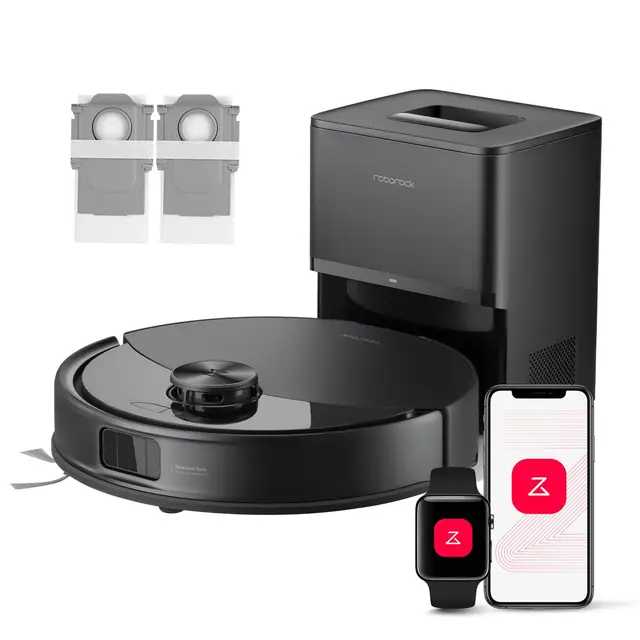 roborock Q10 S5+ Set Aspirateur Robot Laveur avec Station, 10000 Pa Aspiration, Vidage Automatique, Double Anti-emmêlement, Système VibraRise 2.0, Navigation & Cartographie, Évitement d'obstacles, APP