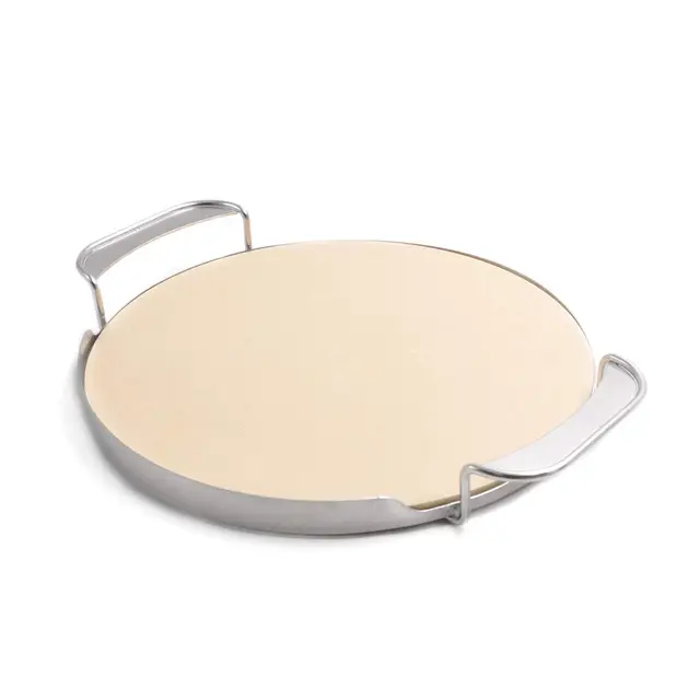 Onlyfire Pierre à Pizza 33.5 cm avec Support de Poignée pour Barbecue, Planche Plaque à Pizza, Cordiérite, Pierre de Cuisson, Accessorie pour Weber et Kamado, Remplacement pour Weber 8836, 8861