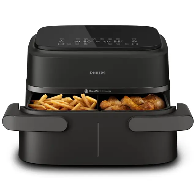 Philips Air Fryer Série 1000 Panier Flexible avec Séparateur Amovible - 7.1L, Technologie RapidAir, 10 Modes de Cuisson, 90% de Matières Grasses en Moins, Design Compact, Application HomeID (NA154/00)